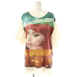 Tシャツ カットソー フレンチスリーブ F 白 ホワイト マルチカラー プリント /CX OS