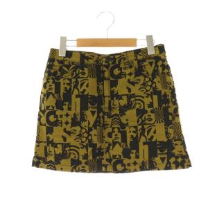 総柄 ヒスガール ミニスカート 台形 S カーキ ブラック /CX OS