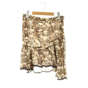 レオパード スカル フレアスカート ギャザー S ブラウン ベージュ ブラック /ES OS