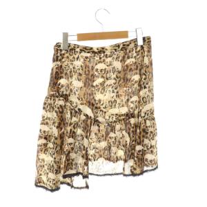 Hysterics レオパード スカル フレアスカート ギャザー S ブラウン ベージュ ブラック /ES OS