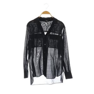 23SS Airy Shirting Notch Shirt シャツ ウール S ブラック 黒 シアー