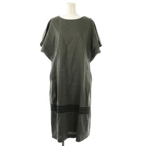 boulanger リネンシルク混 刺繍ドレスワンピース 38 グレー