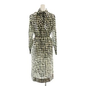 ANAYI 23AW カラードットプリント リボン ワンピース ミディ丈 34 ブラック オフホワイト /DF OS