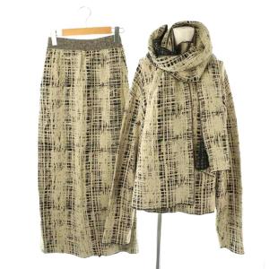 Scratched Check Knit セットアップ ニット セーター スカート ストール 3点セット