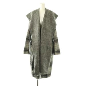 23AW Check Knit Coat ニットコート ノーカラーコート モヘヤ混 36 グレー ブラック