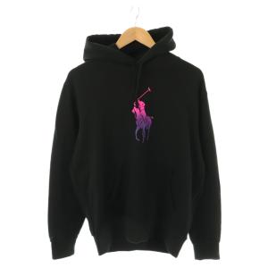 プルオーバーパーカー ロゴプリント 裏起毛 M 黒 ブラック /AT OS