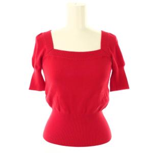 オーブ刺繍 ニット プルオーバー スクエアネック 2 レッド /DF OS