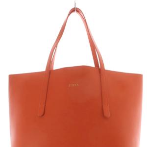 FURLA レザー トートバッグ ハンドバッグ ロゴ オレンジ /SR