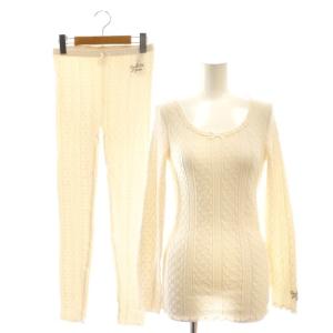 ミニケーブルプルオーバー レギンス セットアップ ルームウェア パジャマ F 白 ホワイト アイボリー