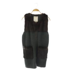 ラビットファー ニットベスト ジップアップ F グレー ダークブラウン /ES OS