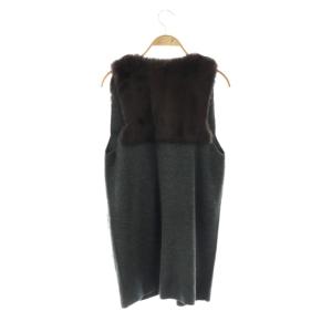 nouer ラビットファー ニットベスト ジップアップ F グレー ダークブラウン /ES OS