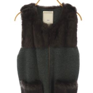nouer ラビットファー ニットベスト ジップアップ F グレー ダークブラウン /ES OS