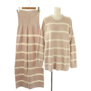 ホットスムーズィーボーダープルオーバー パンツ セットアップ ルームウェア ニット F スモークピンク