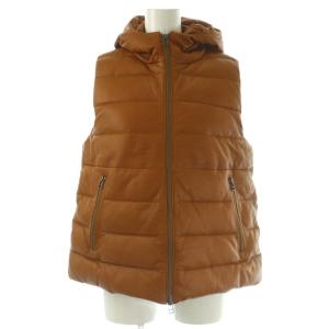 ラムレザー ダウン ベスト ジャケット 前開き ジップアップ L 茶 /NR OS