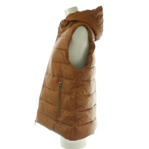 dama collection ラムレザー ダウン ベスト ジャケット 前開き ジップアップ L 茶 /NR OS