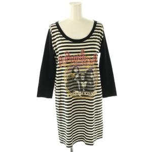 new york dolls プリント ボーダーロング丈Tシャツ 七分袖 F ブラック /HK OS