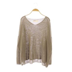 coil yarn v neck pullover ニット カットソー リネン混 ベージュ /HK OS