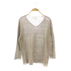 linen Vネックリネンニットプルオーバー カットソー 長袖 2 グレー /HK OS