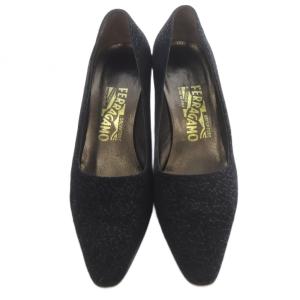 Salvatore Ferragamo スエード パンプス ハイヒール 7 黒 ブラック /SR