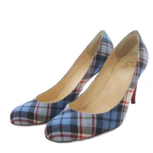 Christian Louboutin パンプス ハイヒール チェック 38 ブルー /YO19