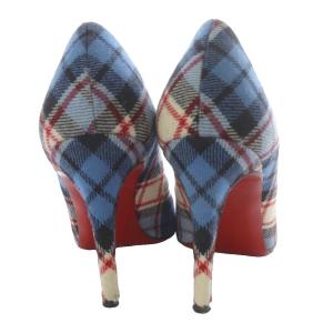 Christian Louboutin パンプス ハイヒール チェック 38 ブルー /YO19