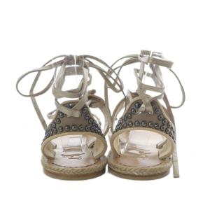 Christian Louboutin トングサンダル フラット レースアップ スタッズ 38 グレー /YO13