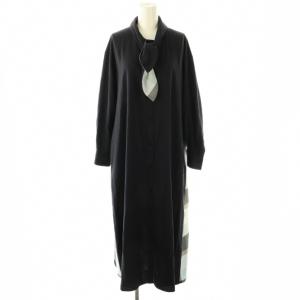 バックチェック シャツワンピース マキシ ロング 長袖 38 紺 ネイビー /AT OS