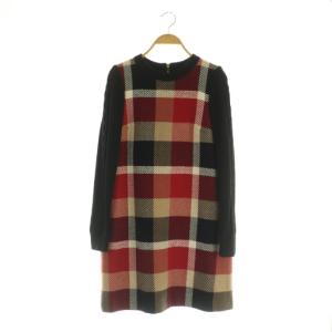 チェック ウールニットワンピース ミニ 長袖 切替 36 マルチカラー /MY OS