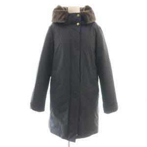 エコペルファーダウンコート アウター 38 ダークネイビー ブラウン /DF OS