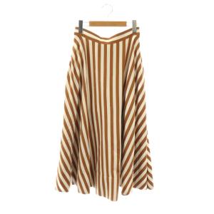 カラーストライプフレアスカート 38 ブラウン ホワイト 白 /CX OS