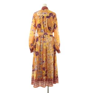 GRACE CONTINENTAL フラワープリントタックワンピース 長袖 ロング 花柄 38 オレンジ マルチカラー /NR OS
