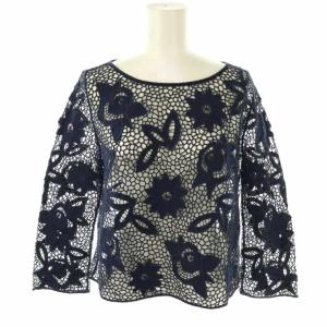 レースプルオーバートップス M 紺 ネイビー 花柄 /AQ OS