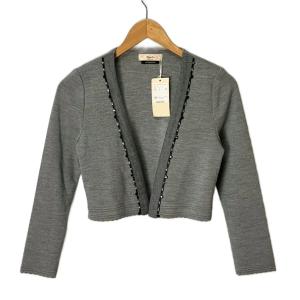 ビジュー装飾ウールカーディガン ボレロ ショート丈 7 灰色 グレー 59-64178016 FY