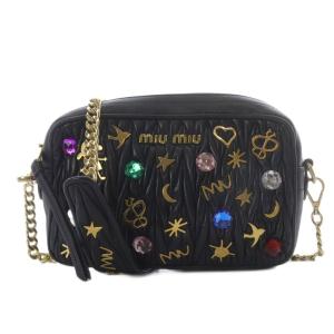 マテラッセ ショルダーバッグ ビジュー チェーン シープスキン NERO 5BH118