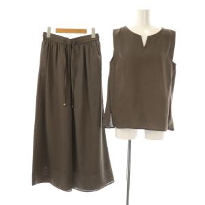 23SS リネンライクオールインワンセット セットアップ ブラウス ワイドパンツ F ダークブラウン /ES