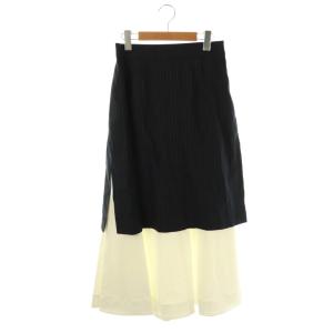 23SS バイオ麻スカート ロング フレア ストライプ 38 濃紺 白 /NR OS
