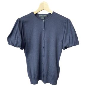 パフスリーブ カーディガン ニット ウール シルク混 半袖 S ブラック FY