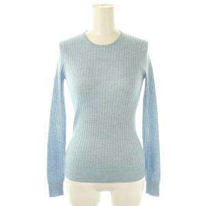 PRE 18Gカシミヤシルクリブクルーネックニット カットソー 長袖 リブ 36 水色 7913-106-0297