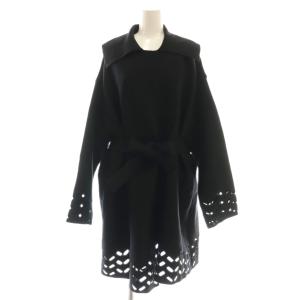 MANTEAU LONG カットデザイン ニットコート 36 ブラック