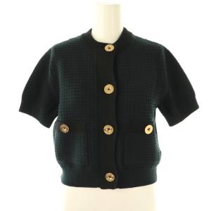 25SS コットン ワッフル ニット クロップド カーディガン S ブラック