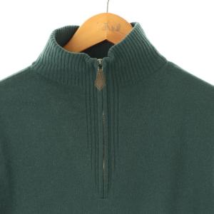 HERMES ウールカシミヤ混 ハーフジップ ニット L ダークグリーン