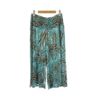 アニマル柄 ワイドパンツ クロップド イージー 40 ブルー ブラック /DF OS