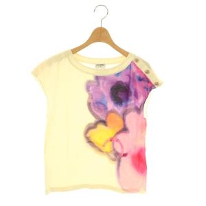 水彩プリント ココマークボタンカットソー 36 クリームカラー マルチカラー