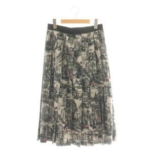 総柄 プリーツ スカート ロング M グレー ブラック /DF OS