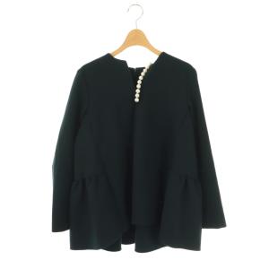 23年 フェイクパールバックティアードブラウス 38 ネイビー
