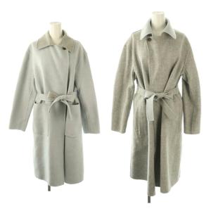 ウールリバーコート リバーシブル ロング M グレー ライトブルー /HK OS