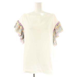 プリントフリルTシャツ カットソー XS ホワイト マルチカラー /DO OS