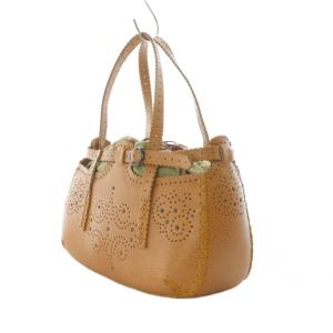 JAMIN PUECH ハンドバッグ レザー キャメル 型抜き 巾着 /RI OS