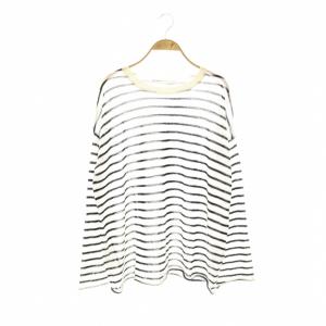 Border Sheer Knit ニット カットソー ボーダー 長袖 ホワイト ブラック /HK OS