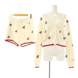 セットアップ チェリー柄 ジャガード カーディガン & ショートパンツ F ホワイト /HK OS